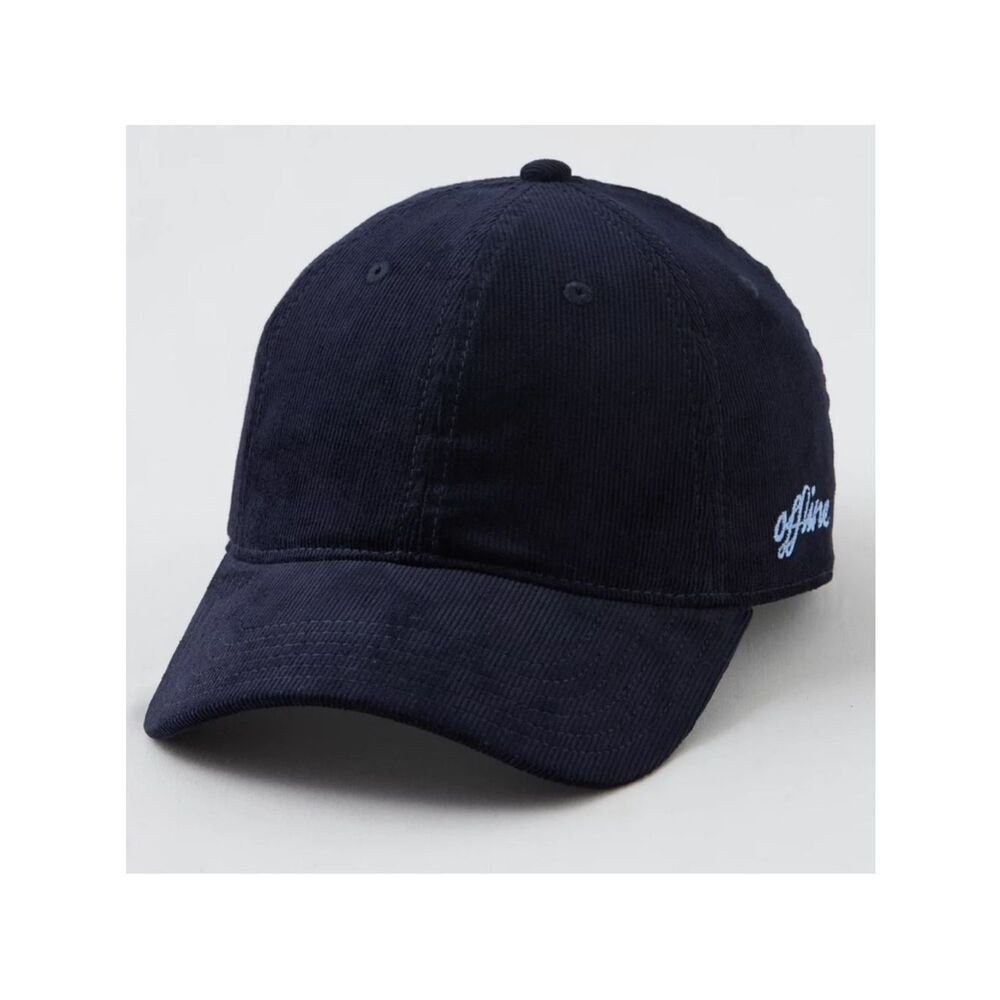 OFFLINE Navy Blue Corduroy Baseball Hat Cap Embroidered Light Blue Logo